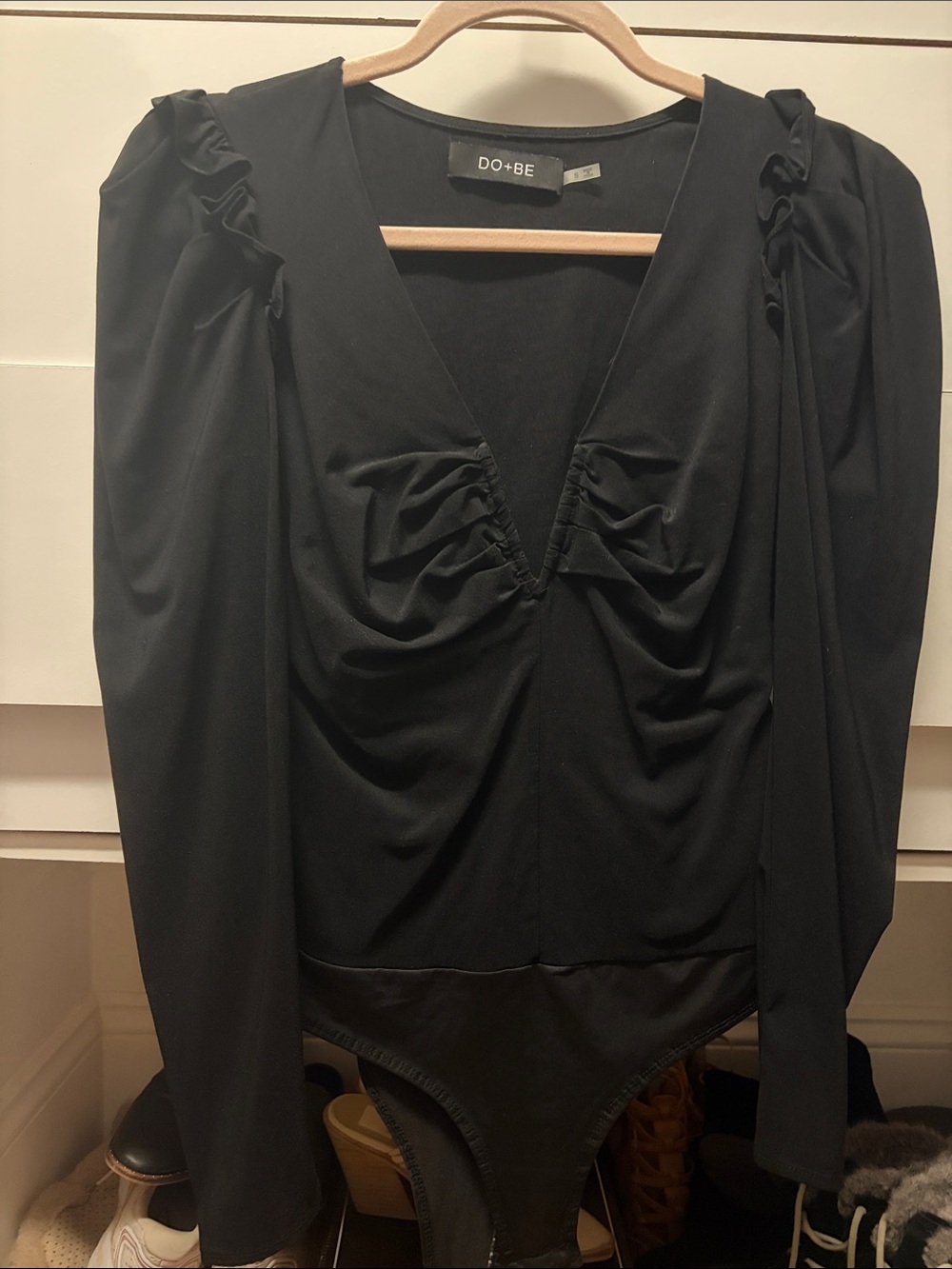 DO+BE Black V-Neck Ruching Long Sleeve Bodysuit
